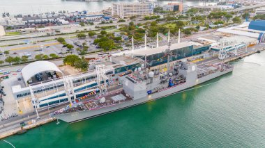 Aerial photo Fleet Week Miami ship at Port of Miami clipart