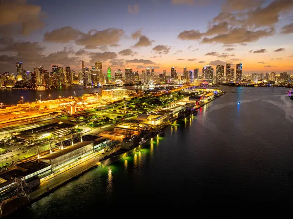 stock image Aerial stock photo USS battleships at Port Miami Fleet Week 2024