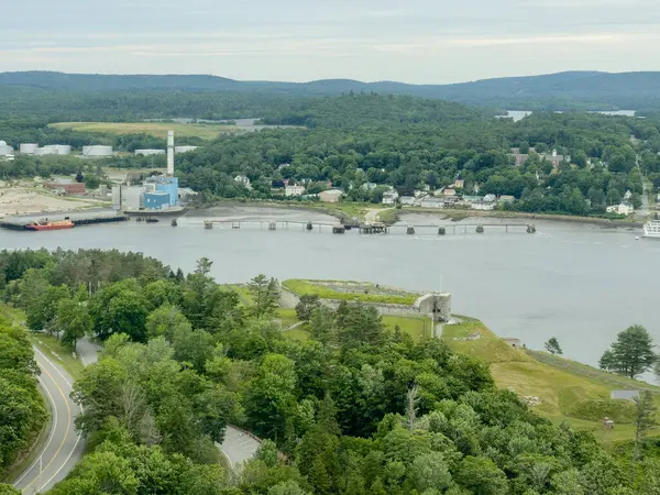 stock image Penobscot, Maine, USA 2024. Aerial photo of the Penobscot River between Verona Island and Prospect