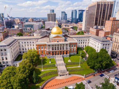 Massachusetts Eyalet Binası. Boston 'daki Capitol Binası. Hava aracı fotoğrafı 2024 dolaylarında.