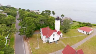 Aerial stok video West Chop Lighthouse Marthas Vineyard, MA, ABD