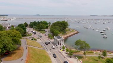 Plymouth, MA, USA - 15 Temmuz 2024: Varış yeri Plymouth MAssachusetts 2024. Hava İHA stok görüntüleri