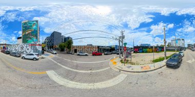 Miami, FL, USA - August 25, 2024: 360 equirectangular spherical photo streets of Wynwood Miami clipart