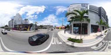 Miami, FL, ABD - 24 Ağustos 2024: Miami 360 stok videosu. Cadde turu, Wynwood, 8 km.