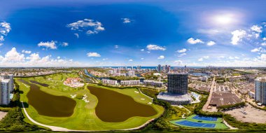 Hallandale Beach, FL, USA - September 23, 2024: Aerial 360 equirectangular photo Slate Hallandale Beach Florida 2024 clipart