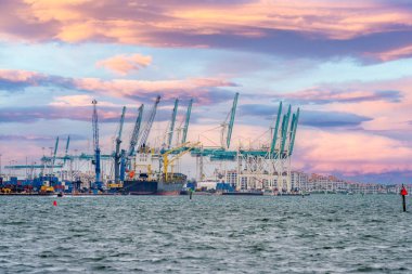 Stock image Port Miami all logos removed, view of ship and cranes