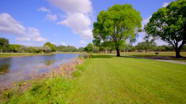 Parkta göl kenarında yürüyüş yapıyorum.