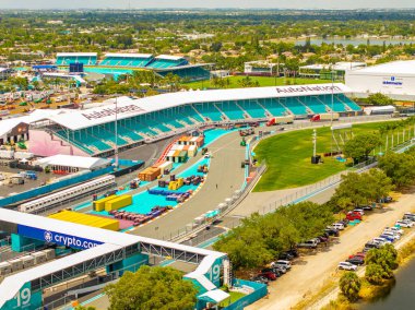 Miami, FL, ABD - 5 Mayıs 2025: Miami Grand Prix yarış yarışından sonra Formula 1 pistinin havadan görünüşü