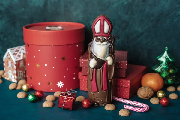 Czekolada Świętego Mikołaja Ciasteczka Prezentami Dla Dzieci Obrazek Stockowy