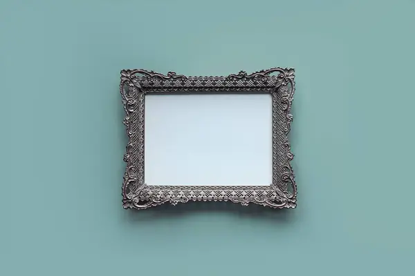 Vintage Silver Picture Frame Pastel Blue Background Openwork Metal Frame Royalty Free Stock Photos