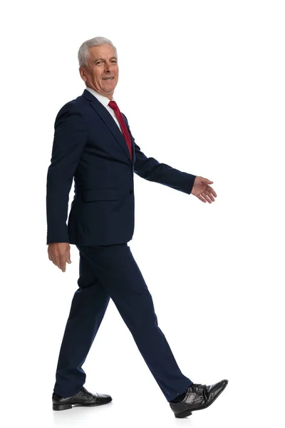 Full Body Picture Old Businessman Walking Side His Hands Hanging — Foto Stock