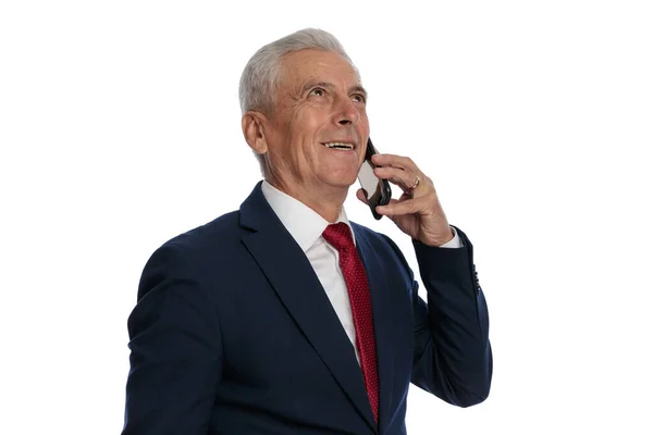 Businessman Talking Phone Dreaming Away Something Deep — Stockfoto