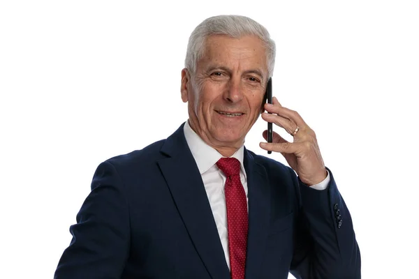 Businessman Talking Phone Having Nice Conversation — Stockfoto