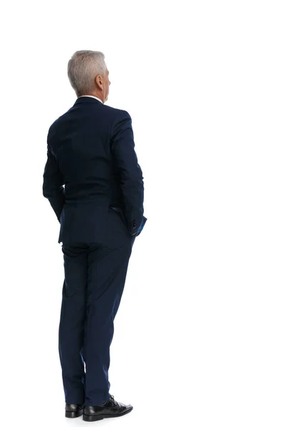Full Body Picture Rear View Old Businessman Standing His Hands — Foto Stock