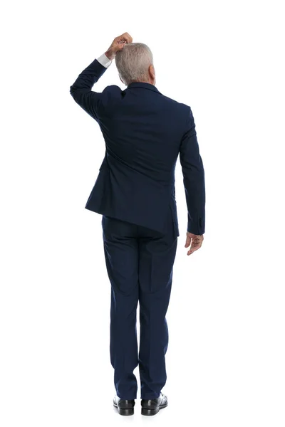 Full Body Picture Rear View Old Businessman Scratching His Head — Foto Stock