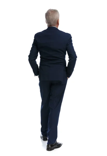 Full Body Picture Rear View Old Businessman Relaxing His Hands — Foto Stock