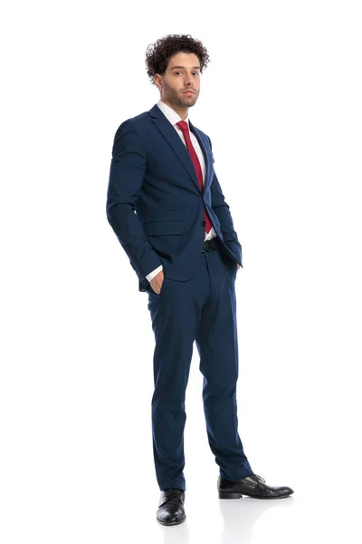 Full Length Picture Sexy Arabic Man Elegant Suit Posing Hands — Fotografia de Stock