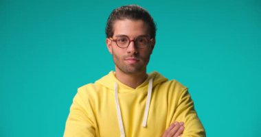 sexy casual man having a burst of excitement and satisfaction