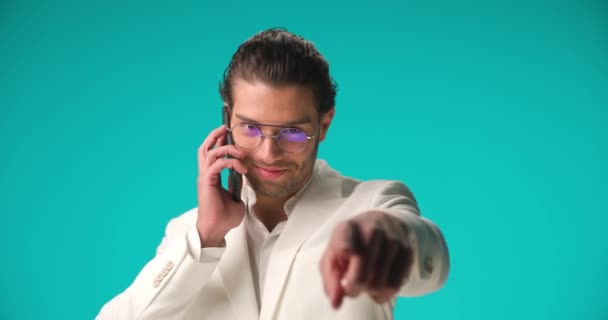 Sexy Businessman Gesturing You Call Keep Touch — Video