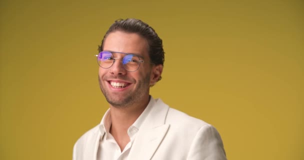 Businessman Smiling Camera Looking Laughing — Stockvideo