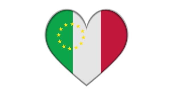 Heart Shaped European Union Italy Flag — Stok video