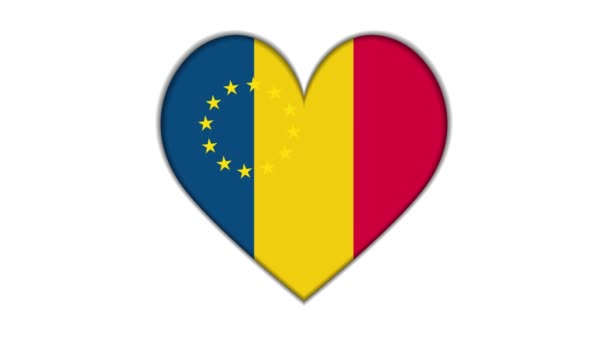 Heart Shaped European Union Romania Flag — Wideo stockowe