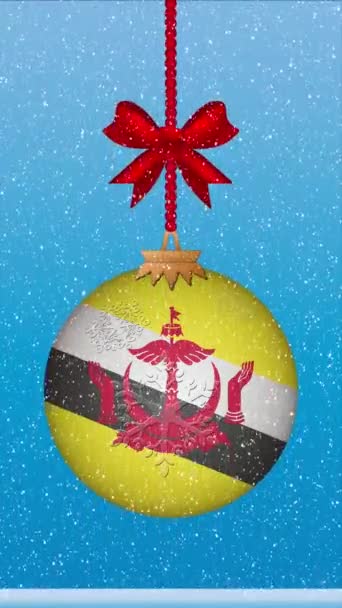 Brunei Bayrağıyla Noel Balosuna Kar Yağıyor — Stok video