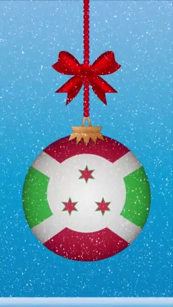 Nieve Cayendo Bola Navidad Con Bandera Burundi — Vídeo de stock