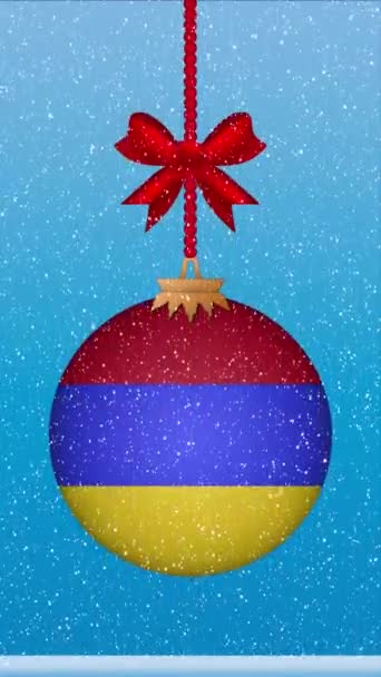 Nieve Cayendo Bola Navidad Con Bandera Armenia — Vídeos de Stock