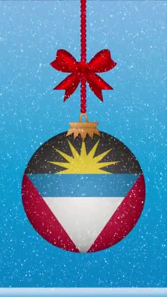 Snö Faller Jul Boll Med Flagga Antigua Och Barbuda — Stockvideo