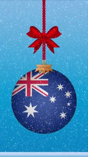 Śnieg Pada Piłkę Bożego Narodzenia Flagą Australii — Wideo stockowe