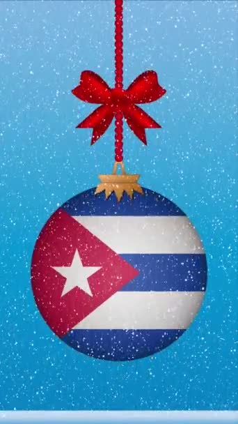 在挂满古巴国旗的圣诞舞会上降雪 — 图库视频影像