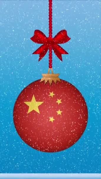 Çin Bayrağıyla Noel Balosuna Kar Yağıyor — Stok video