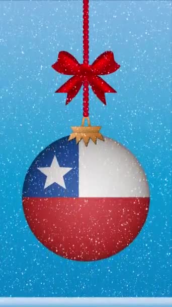 Снег Падает Рождественский Бал Флагом Чили — стоковое видео