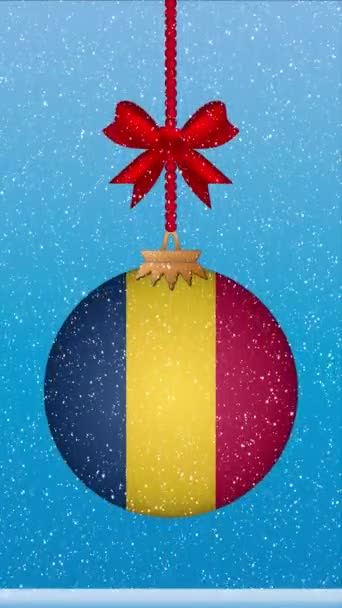 チャドの旗でクリスマスボールに降る雪 — ストック動画