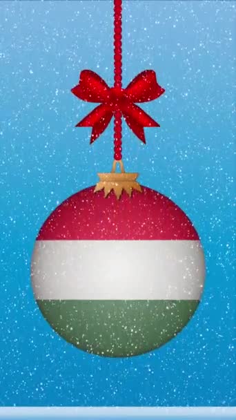 Snow Falling Christmas Ball Flag Hungary — Stock Video