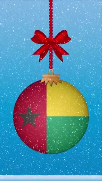 Sníh Padající Vánoční Ples Vlajkou Guineje Bissau — Stock video