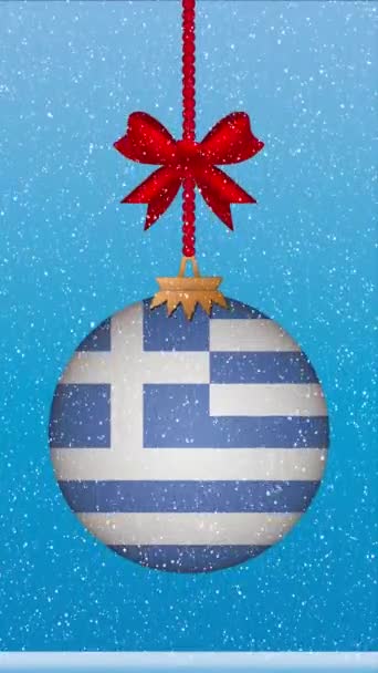 Neve Caindo Bola Natal Com Bandeira Grécia — Vídeo de Stock