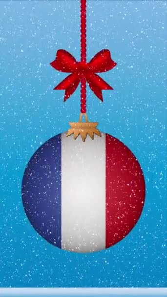 Śnieg Pada Piłkę Bożego Narodzenia Flagą Francji — Wideo stockowe
