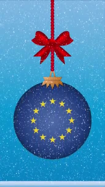 Karácsonyi Bálra Hulló Európai Unió Zászlajával — Stock videók
