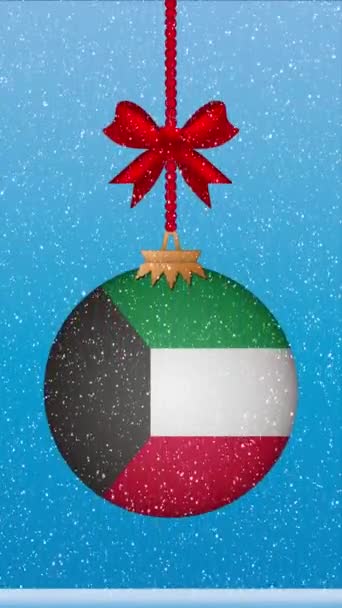 Snow Falling Christmas Ball Flag Kuwait — Stock Video