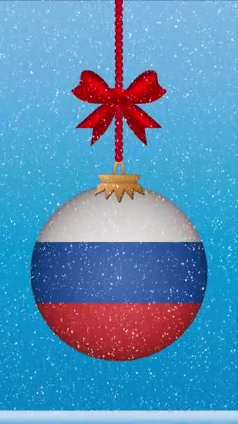 Nieve Cayendo Bola Navidad Con Bandera Rusia — Vídeo de stock