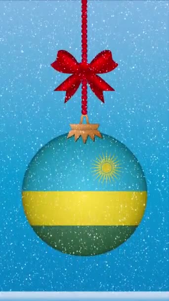 Sníh Padající Vánoční Ples Vlajkou Rwandy — Stock video