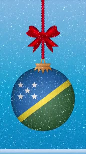 Χιόνι Που Πέφτει Χριστουγεννιάτικη Μπάλα Σημαία Νήσων Σολομώντος — Αρχείο Βίντεο