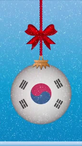 Snø Faller Juleball Med Flagg Sør Korea – stockvideo
