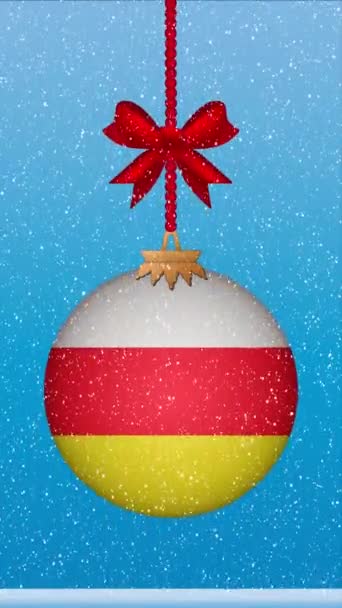 Χιόνι Που Πέφτει Χριστουγεννιάτικη Μπάλα Σημαία Της Νότιας Οσετίας — Αρχείο Βίντεο