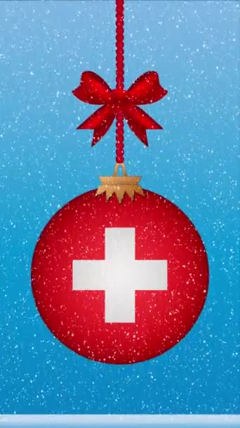 Salju Turun Pada Hari Natal Dengan Bendera Swiss — Stok Video