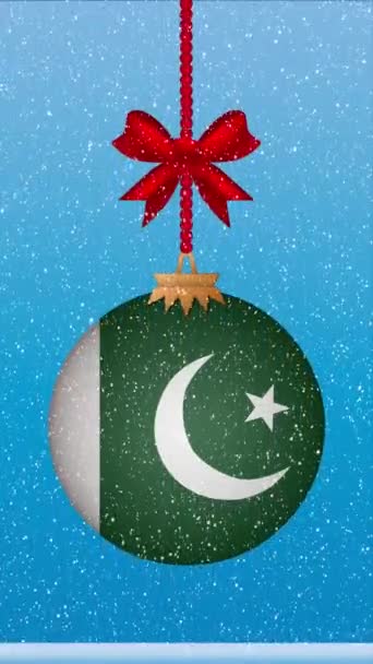 Snø Faller Juleball Med Flagg Pakistan – stockvideo