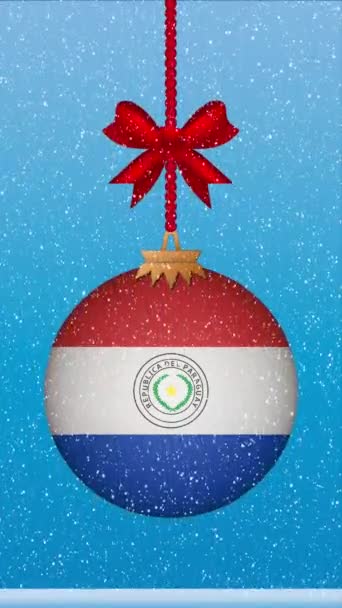 Snow Falling Christmas Ball Flag Paraguay — Stock Video
