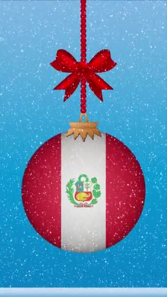 Salju Turun Hari Natal Dengan Bendera Peru — Stok Video